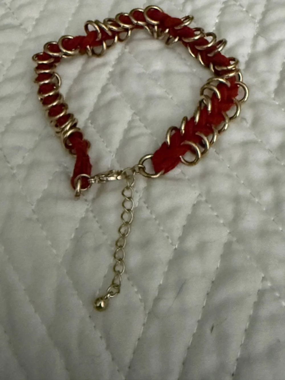 Gold Chain and Red Thread Women's Bracelet
